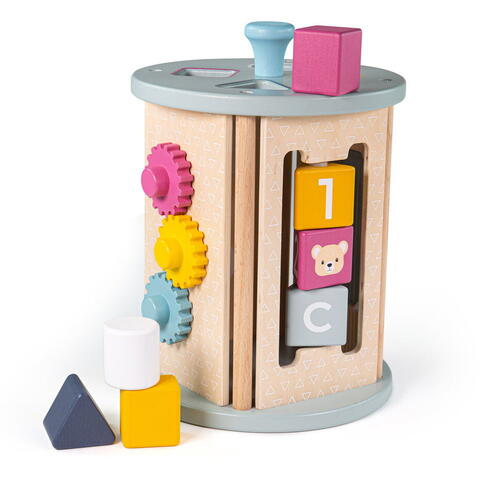 BIGJIGS Toys Cilindru din lemn cu activitati (pastel)