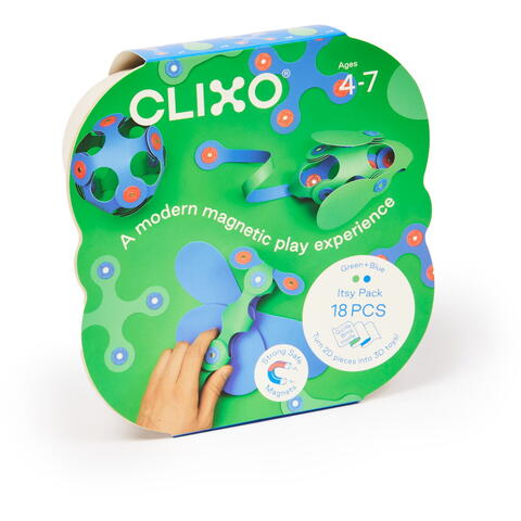 Clixo® joc magnetic de construit - Itsy Albastru & Verde (18 piese)