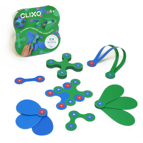 Clixo® joc magnetic de construit - Itsy Albastru & Verde (18 piese)