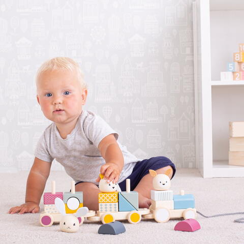 BIGJIGS Toys Trenulet cu forme - Animalute vesele