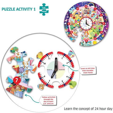 Chalk and Chuckles Puzzle - Ursuletul invata ceasul