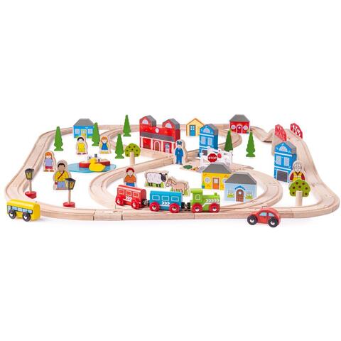 BIGJIGS Toys Circuit auto si feroviar (91 piese)